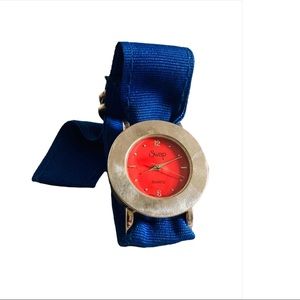 Women's Swap Slider Wrist Watch- Red Blue & Silver New Battery-Fabric Watch Band